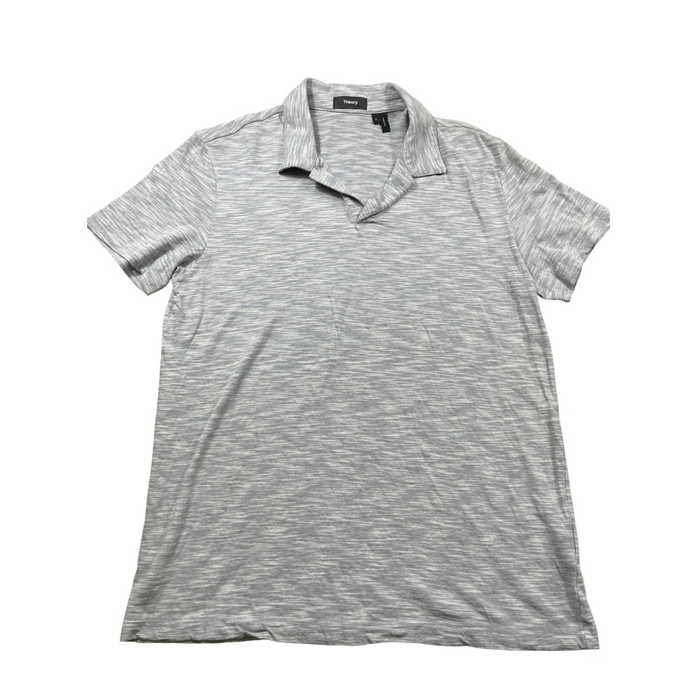 Theory Polo Shirt Men's Large Gray Slub Knit Short Sleeve Minimalist Designer
